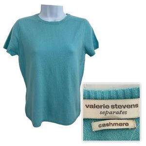 Valerie Stevens New 100% Cashmere Crew Sweater Blouse S  Blue Work Short Sleeve